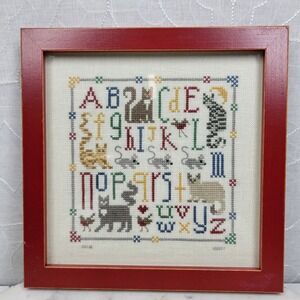 Cats Meow by The Drawn Thread Cross Stitch Alphabet Sampler Framed Art 2007